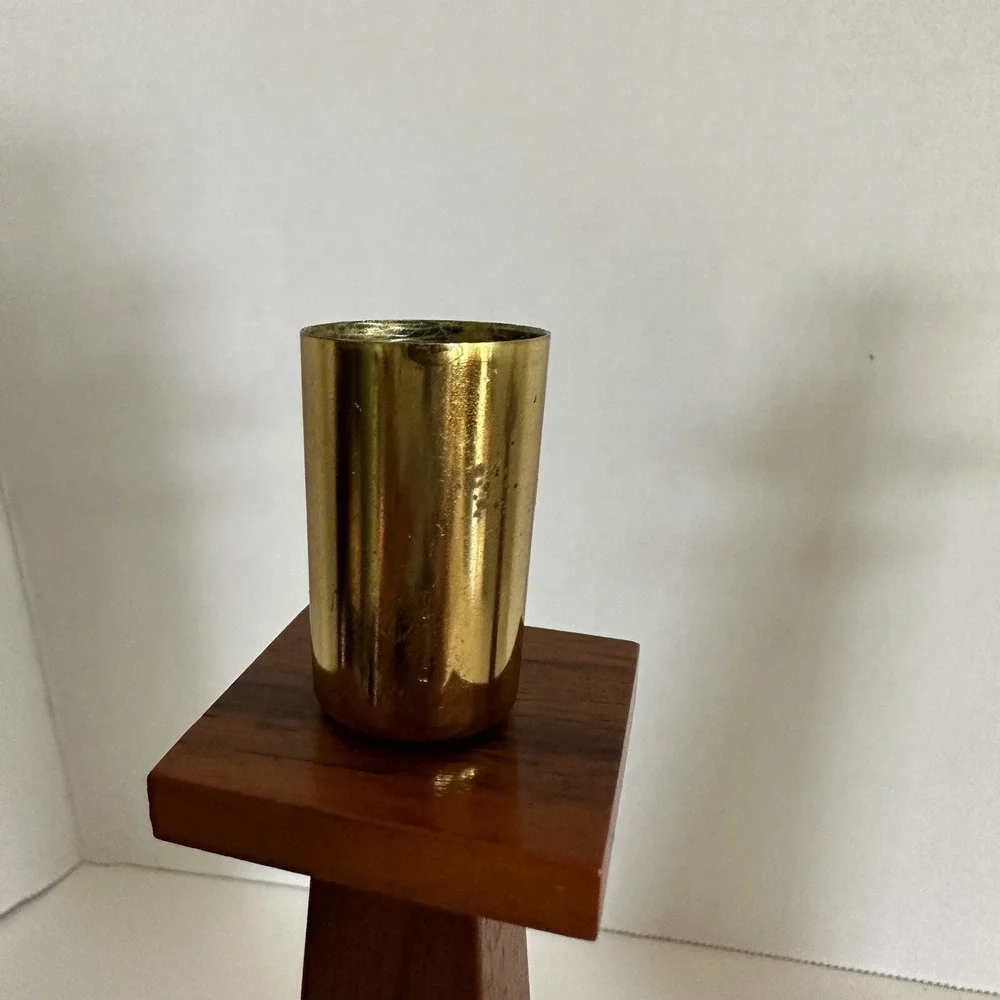 Vintage Danish Modern Kustom Kraft Walnut Brass Taper Candle Holders‎ 9 Inch